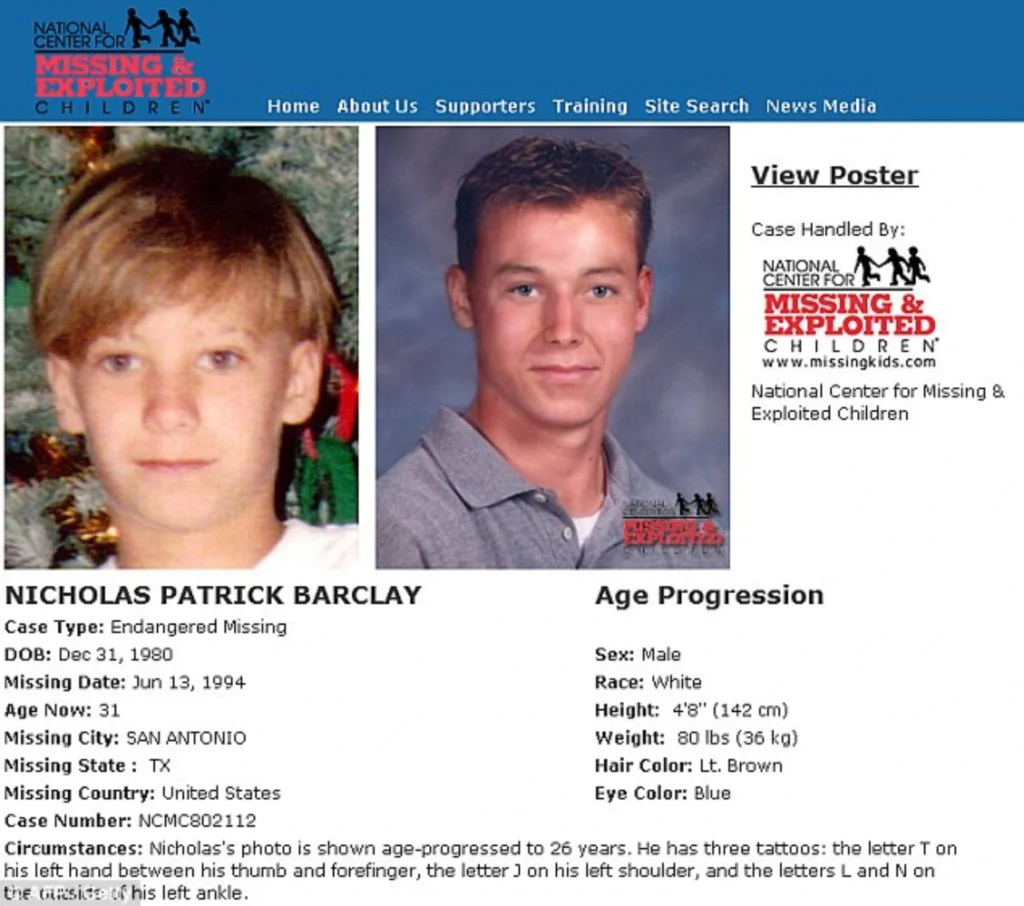 Nicholas Barclay age progressed photo