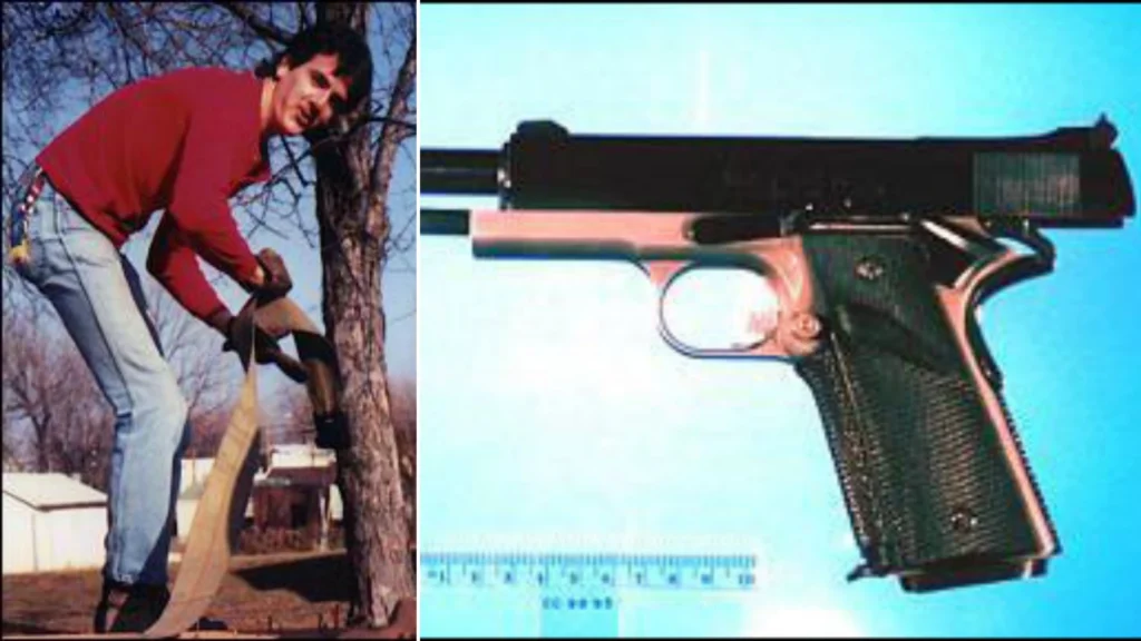 Mark Winger’s .45 semi-automatic handgun, which was used to kill Roger Harrington.
