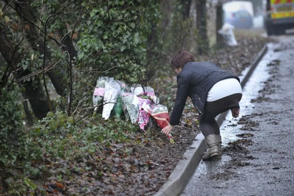 Flowers at the side of the road where the body of Joanna Yeates was found on Christmas Day