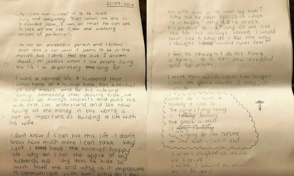 The letter written by Jayde Panayiotou