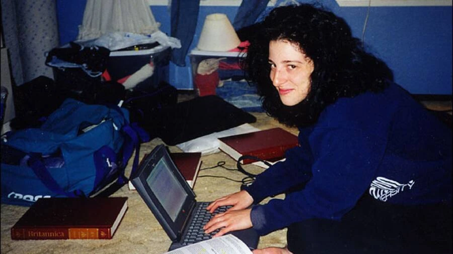 Chandra Levy working on a paper during college.